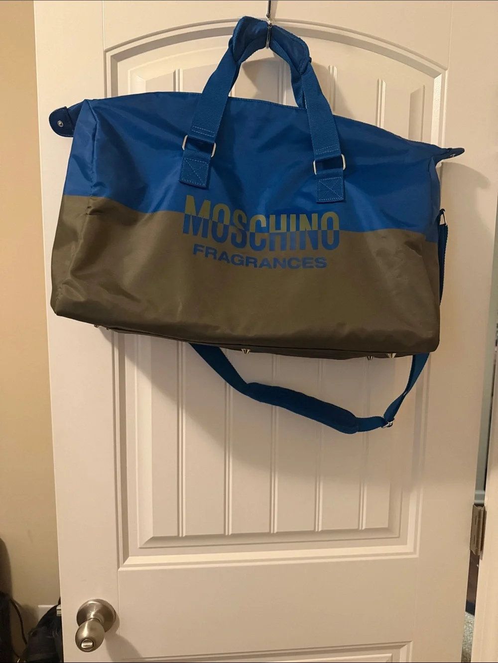 Moschino‎ Two-Tone Blue and Olive Duffel Bag
